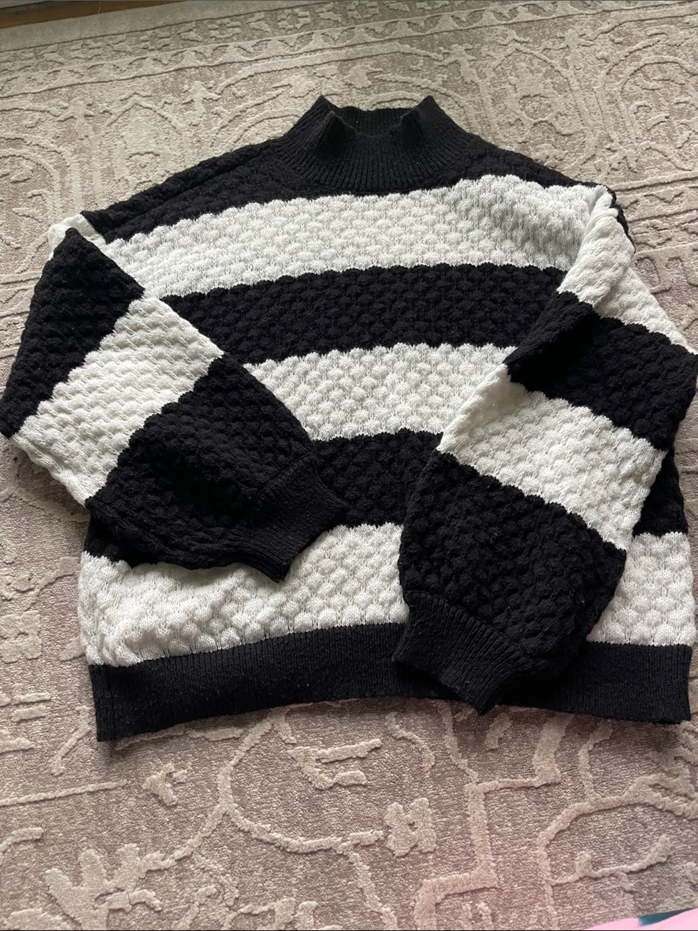 Nine West Black & White Striped Chunky Sweater